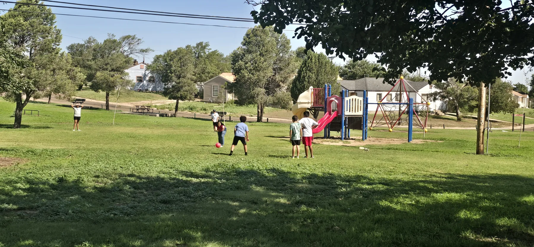 Campers enjoying a team activity outdoors on a sunny day